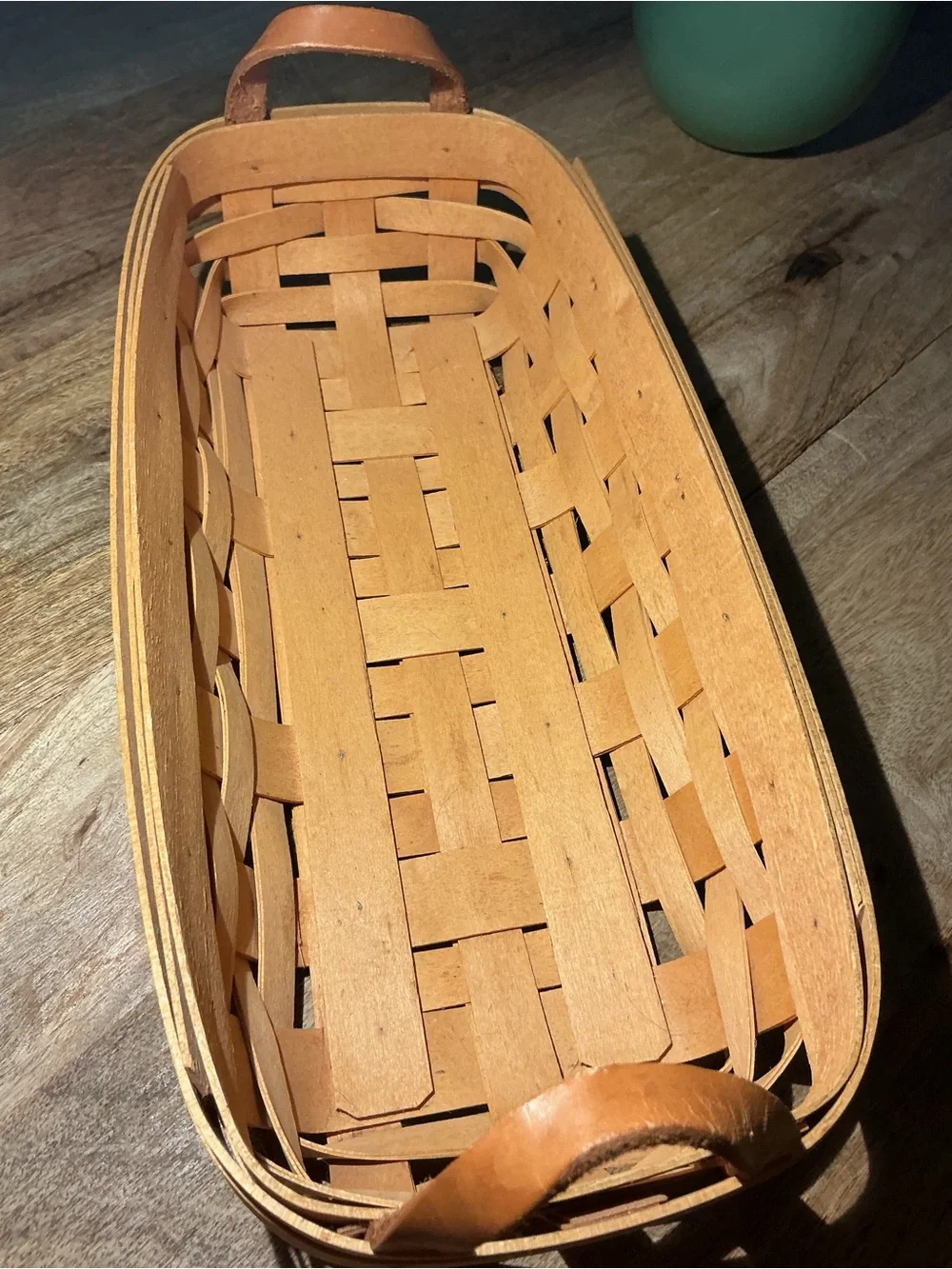 Longaberger Tan Handwoven Oblong Basket with Handles
